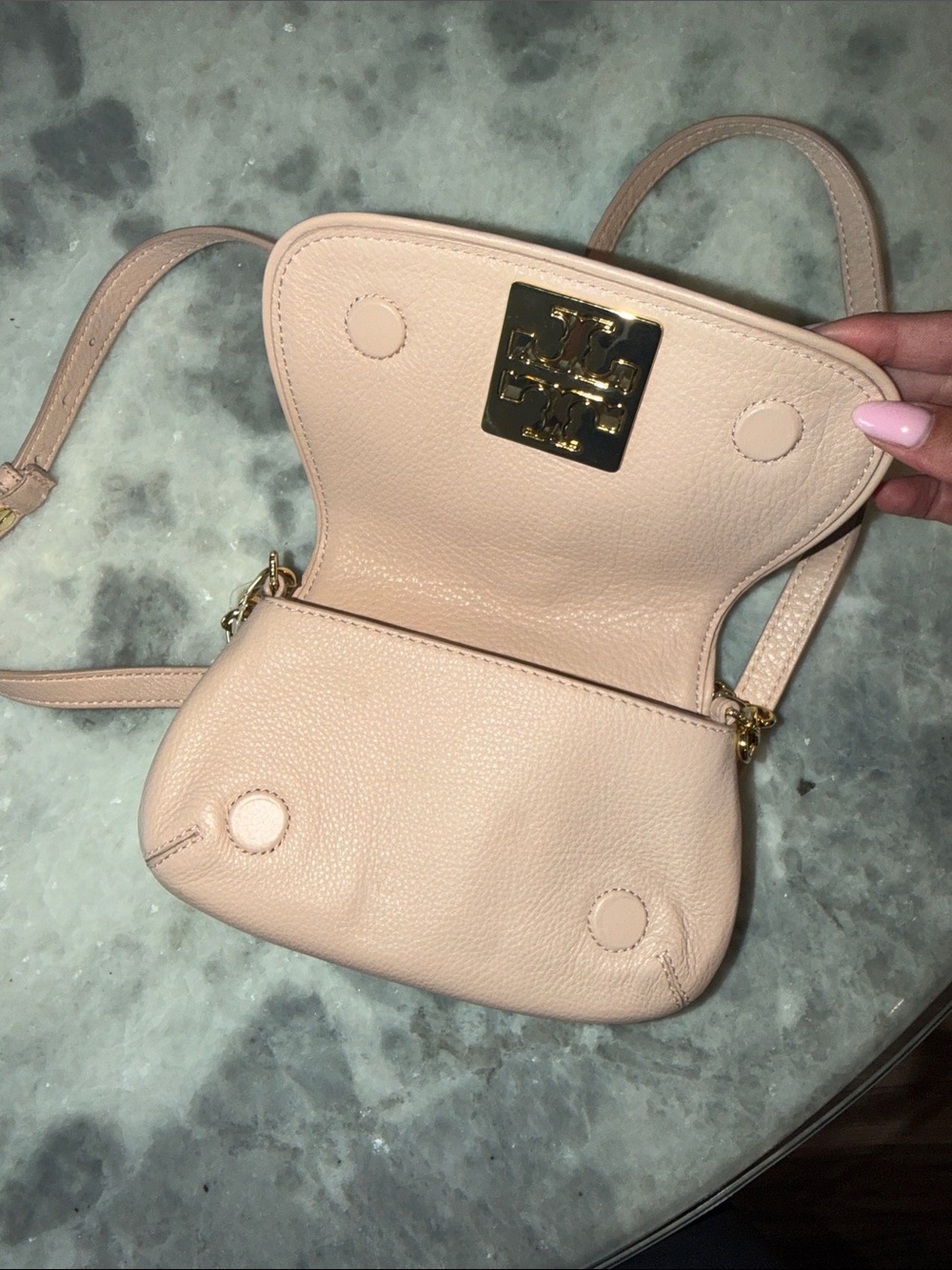 Tory Burch Blush Pink Pebbled Leather Logo Crossbody - Picture 3 of 4